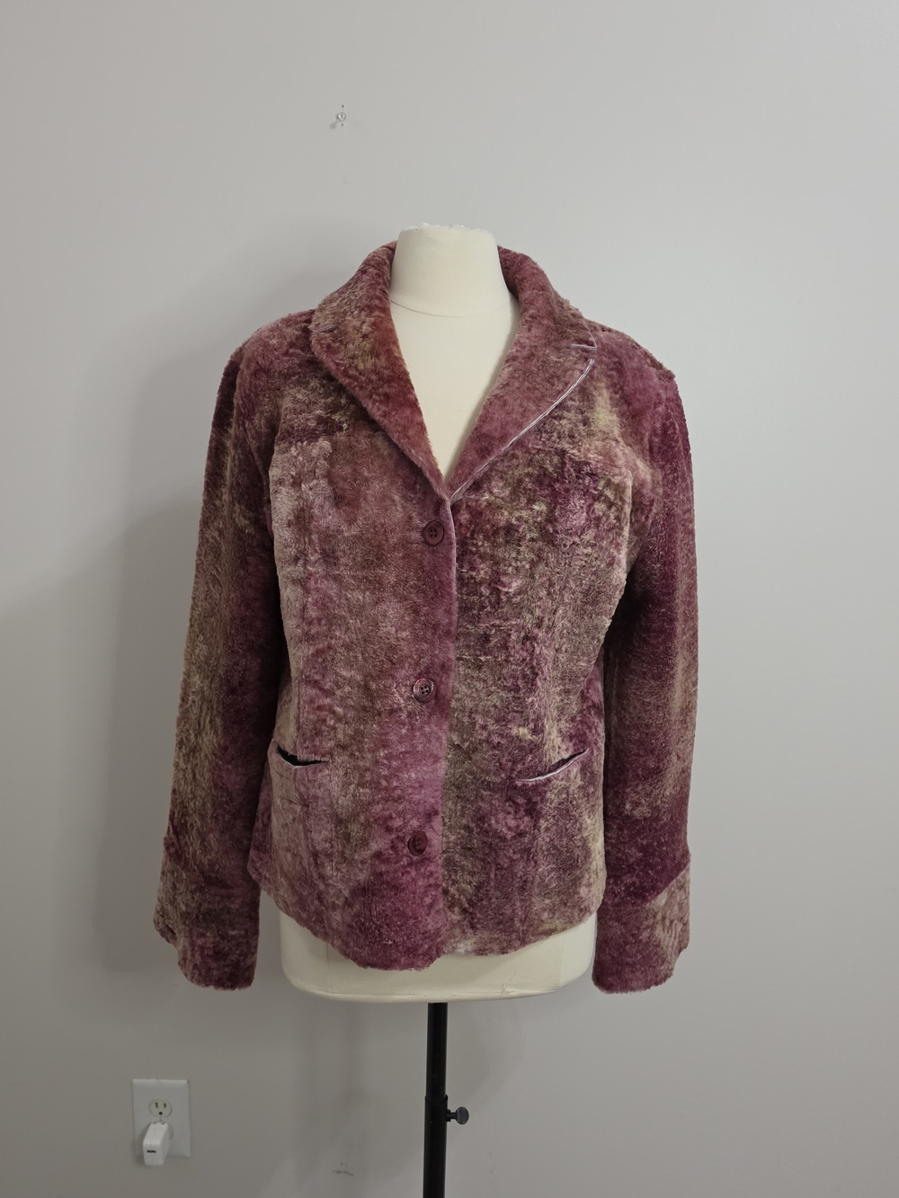 Womens D2K Western Style Dusty Pink Shearling Leather Jacket XL Two-sided EUC